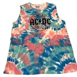 ACDC High-Voltage Crumpled Tie-Dye Tank-Top Women’s Large Pastel Blue Pink
